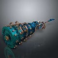Intricate Teal And Gold Mechanical Device With Gears Chains And Industrial Tech Design Details