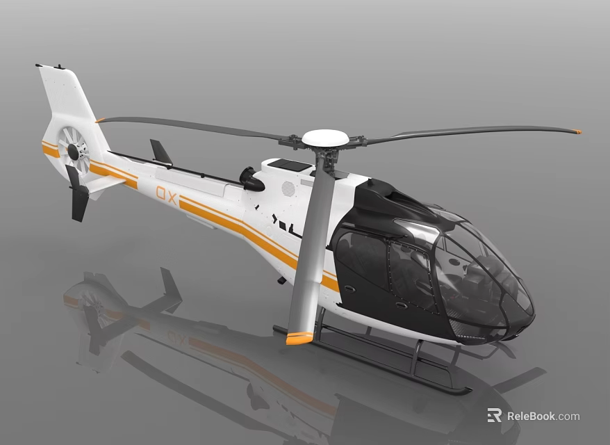 Modern White and Orange Helicopter With Rotor Blades Cockpit And Landing Gear 3d model 