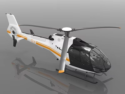 Modern White and Orange Helicopter With Rotor Blades Cockpit And Landing Gear 3d model