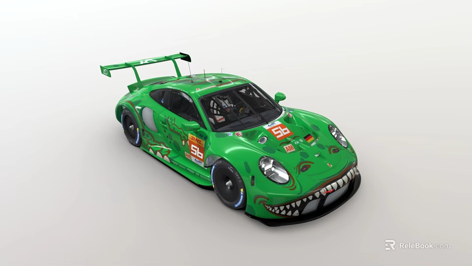 Green Racing Sports Car With Number 88 And Shark Tooth Body Design 3d model 