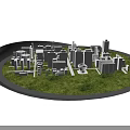 Sand Table Model of Urban Buildings with Green Grass and Miniature Landscape