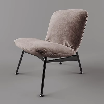 Light Gray Velvet Accent Chair With Modern Design And Black Metal Legs 3d model