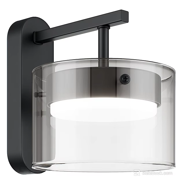 Modern Wall Light With Black Metal Bracket And Transparent Glass Shade 3d model 