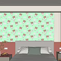 Bedroom Accent Wall With Cartoon Bears Pink Hearts And Clouds