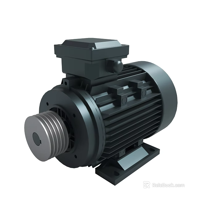 Black Industrial Electric Motor Featuring Metal Housing Rotating Shaft And Cooling Fins 3d model 