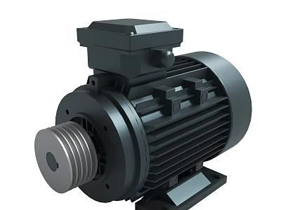 Black Industrial Electric Motor Featuring Metal Housing Rotating Shaft And Cooling Fins 3d model