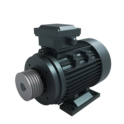 Black Industrial Electric Motor Featuring Metal Housing Rotating Shaft And Cooling Fins 3d model