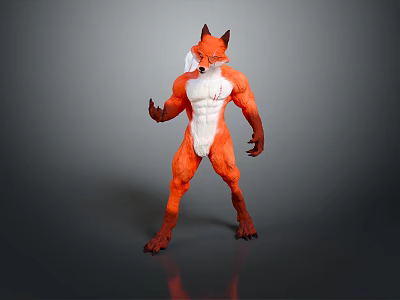 Anthropomorphic Fox Character With Muscular Build Orange Fur White Chest Standing Pose 3d model