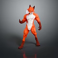 Anthropomorphic Fox Character With Muscular Build Orange Fur White Chest Standing Pose