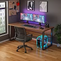 Gaming Desk Setup With Dual Monitors RGB PC Case And Ergonomic Chair