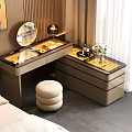 Elegant Modern Dressing Table with Round Mirror Stool and Flower Vase in Bedroom Interior