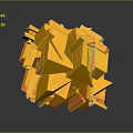 Modern Yellow Geometric Abstract Sculpture With Stacked Polyhedron Shapes And Reflective Surface