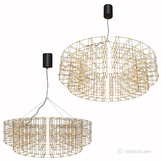 Modern Golden Wireframe Chandeliers With Geometric Design For Interior Decoration 3d model