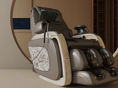 Luxury Gray Beige Leather Massage Recliner Chair With Control Panel And Leg Support 3d model