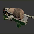 Green Wood Lathe Machine Processing Wooden Log With Metal Components And Control Panel