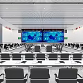 Modern Conference Room Interior With Multiple Workstations Large Wall Screens And Computer Monitors