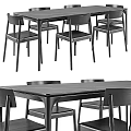 Modern Minimalist Black Dining Table And Chairs With Wooden Top And Metal Legs For Home Dining Room