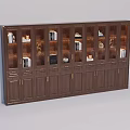 Elegant Wooden Bookcase With Glass Doors Built-in Lighting And Books Decorative Items