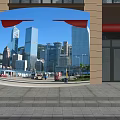 Traditional Chinese Noodle Restaurant With Red Awning And Glass Door Facade