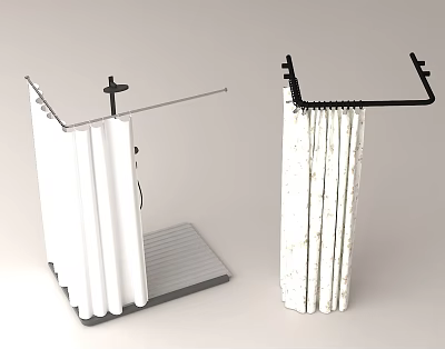 Shower Curtains with White and Marble Pattern Rods and Non Slip Mat Modern Design Frames 3d model