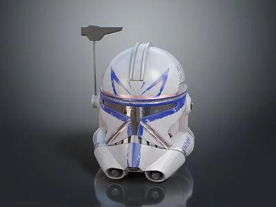 Advanced Sci Fi Combat Weapon Helmet With White Body Blue Accents And Antenna 3d model