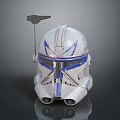 Advanced Sci Fi Combat Weapon Helmet With White Body Blue Accents And Antenna
