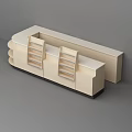 Sleek Modern Cashier Counter Design With Wooden Shelves And Storage Drawers