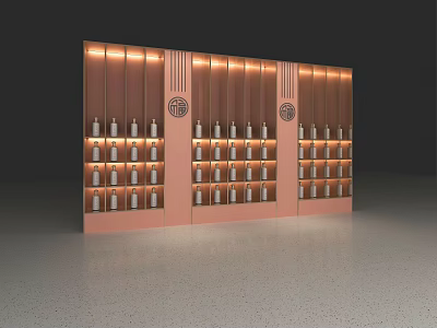 Elegant Modern Wine Cabinet With Illuminated Shelves And Wine Bottles 3d model