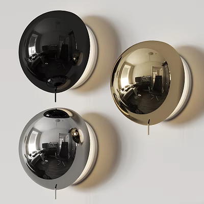 Modern Spherical Metallic Wall Lamps In Black Gold Silver For Interior Design 3d model