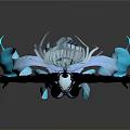 Futuristic Female Character With White Hair Blue Flowing Ribbons And Black Tight Fitting Outfit