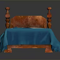 Classic Wooden Bed With Blue Blanket And White Pillow In Bedroom Decor