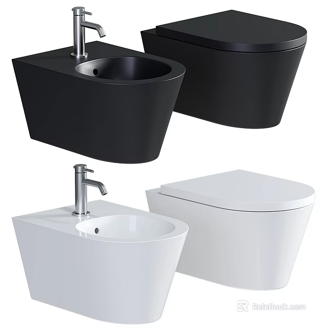 Modern Wall Mounted Toilet Design With Black And White Sink And Sleek Finish 3d model 