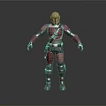 Futuristic Game Movie Character In Red Brown Armored Suit With Helmet And Gear