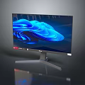 Modern Computer Monitor Display With Blue Wave Pattern And Sleek Stand 3d model