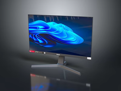 Modern Computer Monitor Display With Blue Wave Pattern And Sleek Stand 3d model
