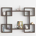 Modern Wooden Wall Cabinets With Decorative Vases Geometric Art And Storage Shelves