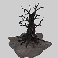 Gnarled Dead Tree with Rib Like Trunk Structure on Rock Base and Withered Branches 3d model