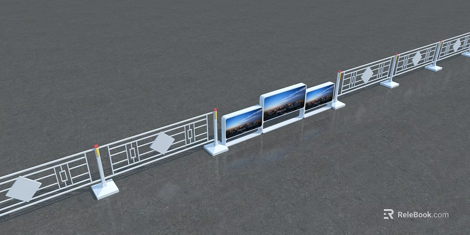 Road Facilities With Metal Barriers And Digital Displays Showing Urban Scenery 3d model 
