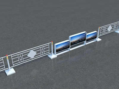 Road Facilities With Metal Barriers And Digital Displays Showing Urban Scenery 3d model