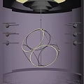 Modern Artistic Chandelier With White Glowing Rings In Black Background Room Black Shelves Circular Decorations