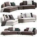 Modern Sectional Sofa In Brown And Beige With Throw Pillows And Coffee Table 3d model