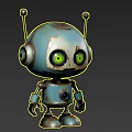 Vintage Blue Cartoon Robot Sculpture With Green Eyes Metallic Body And Antenna 3d model
