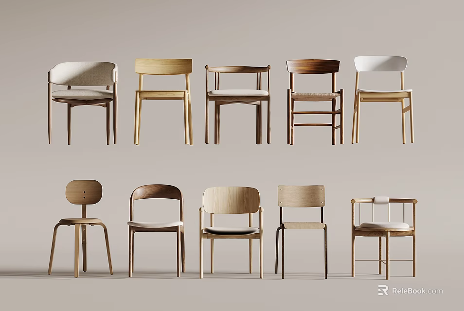 Various Modern Design Dining Chairs With Wooden Frames And Multiple Stylish Styles 3d model 