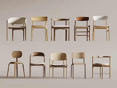 Various Modern Design Dining Chairs With Wooden Frames And Multiple Stylish Styles 3d model
