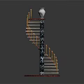 Elegant Spiral Staircase With Marble Column White Vase And Red Base Decoration