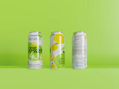 True 4U Beverage Cans With Lemon Design On Green Background Front Side Back 3d model
