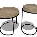Modern Round Side Tables With Wooden Top And Black Metal Frames 3d model