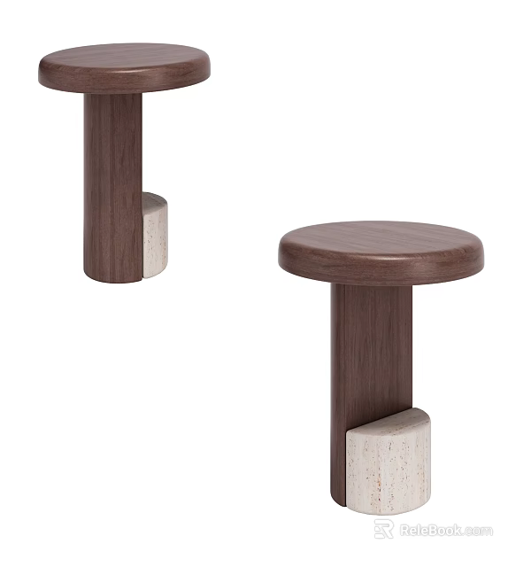 Modern Walnut Side Table With Round Top And Minimalist Geometric Base 3d model