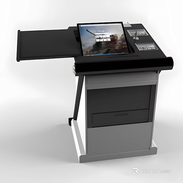 Mobile Interactive Digital Podium With Adjustable Touchscreen Display And Storage Drawer 3d model 