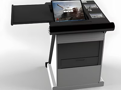 Mobile Interactive Digital Podium With Adjustable Touchscreen Display And Storage Drawer 3d model